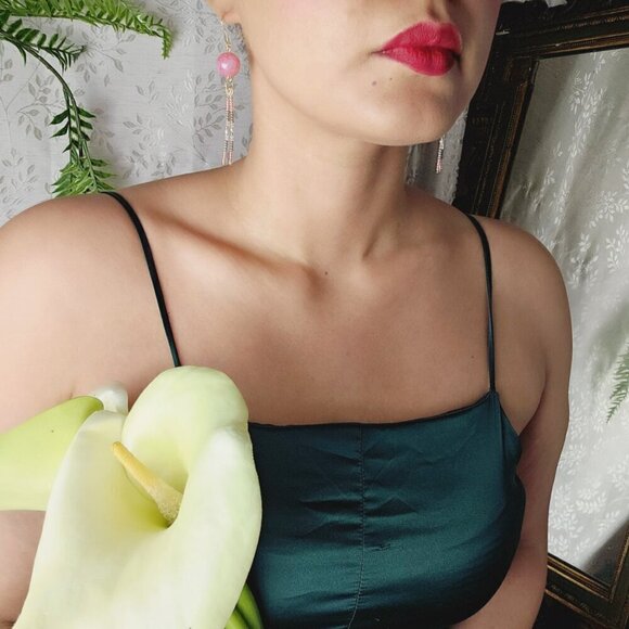 2/$27 | Pink Crystal Beaded Indigenous Native Fringe Earrings | Handmade - Picture 5 of 6